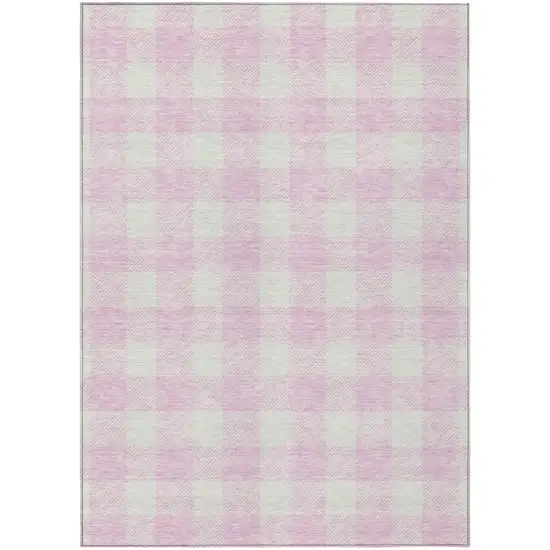 Pink And Gray Plaid Washable Indoor Outdoor Area Rug Photo 2