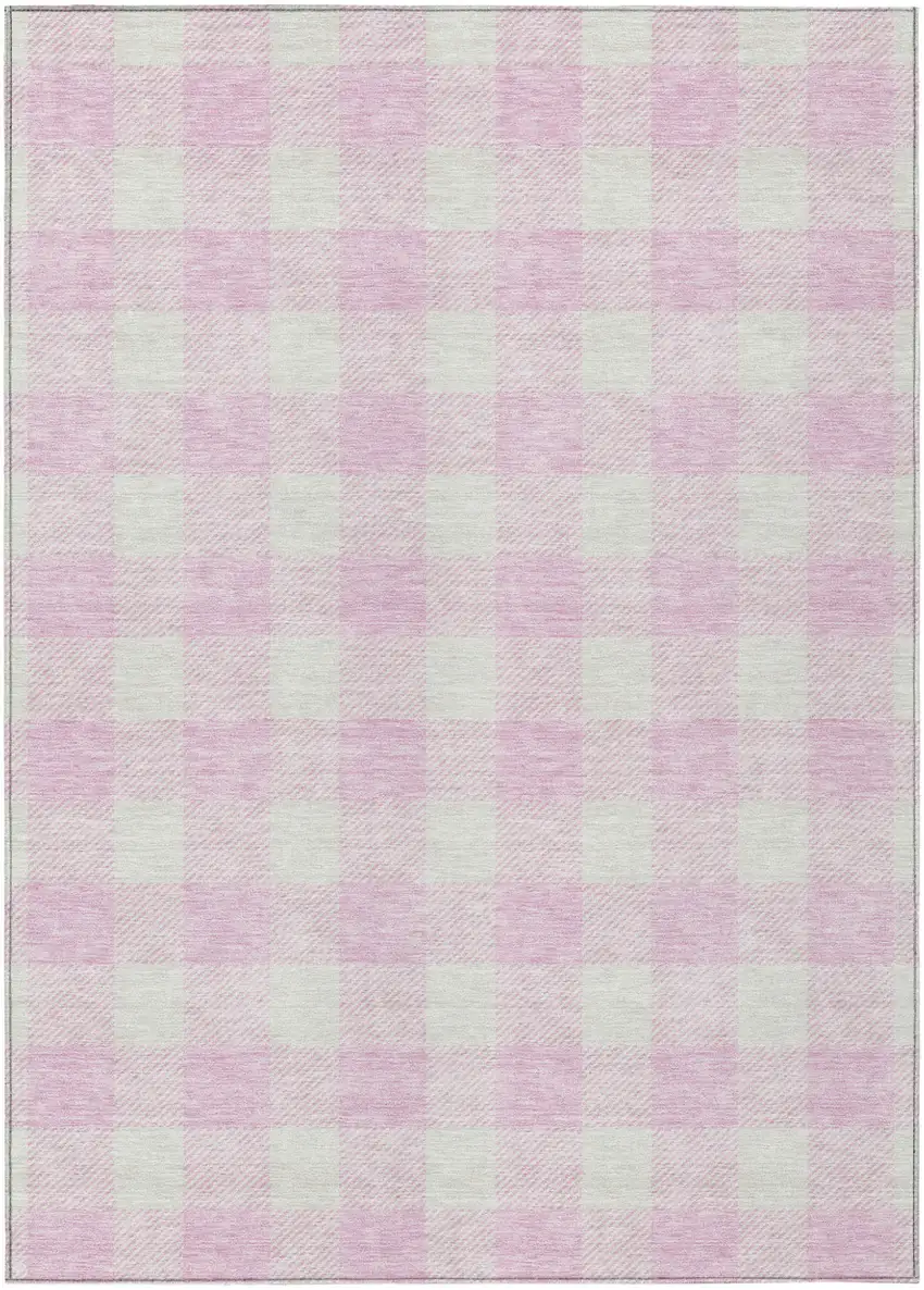 Pink And Gray Plaid Washable Indoor Outdoor Area Rug Photo 2