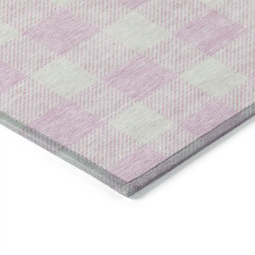 Pink And Gray Plaid Washable Indoor Outdoor Area Rug Photo 5