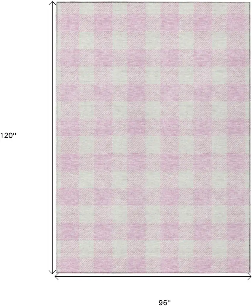 Pink And Gray Plaid Washable Indoor Outdoor Area Rug Photo 3