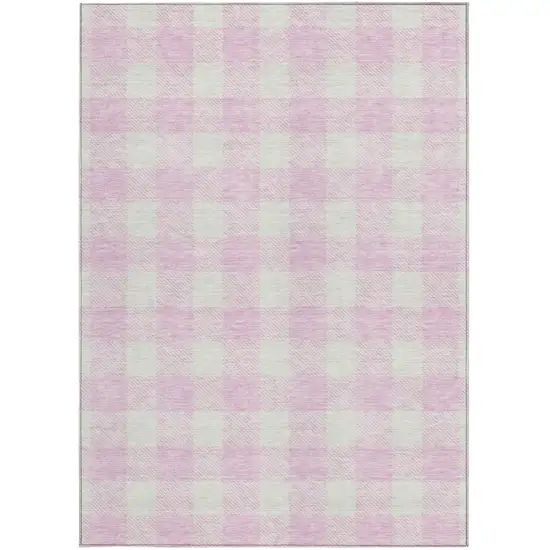 Pink And Gray Plaid Washable Indoor Outdoor Area Rug Photo 7
