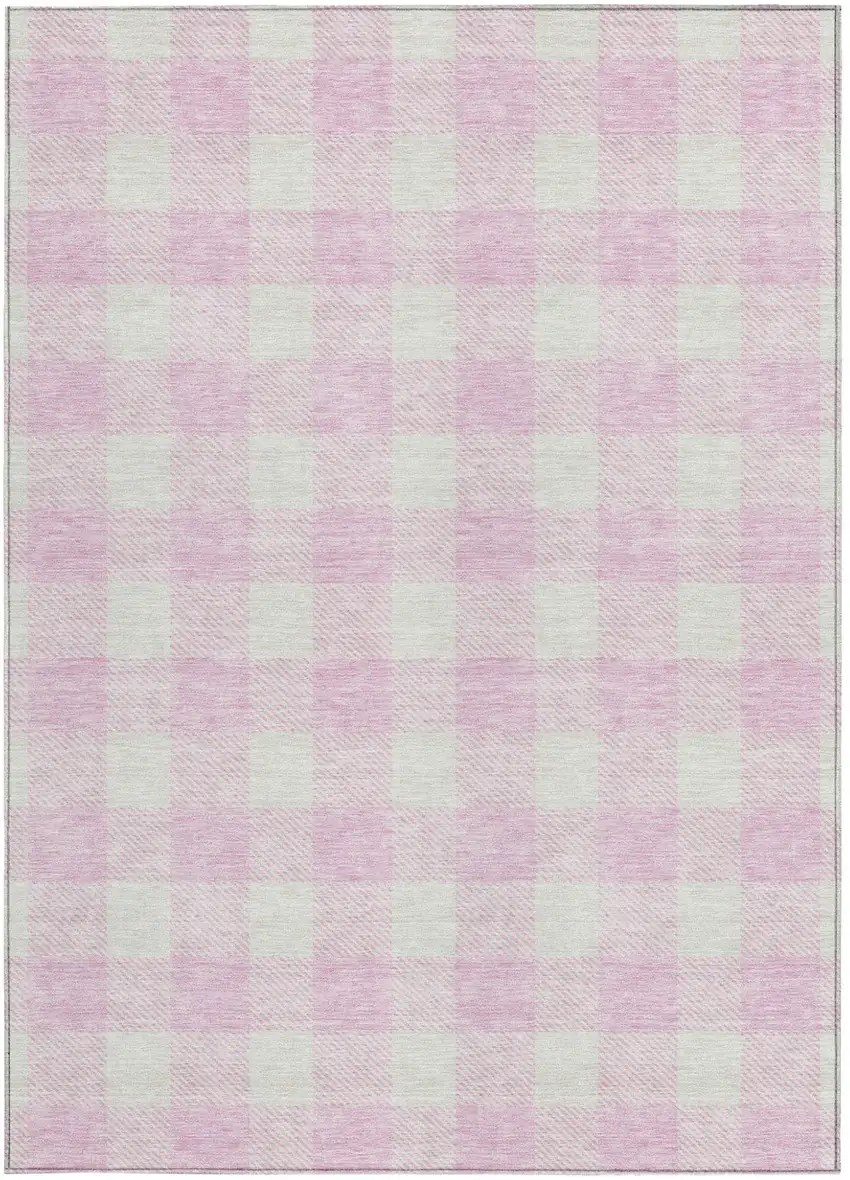 Pink And Gray Plaid Washable Indoor Outdoor Area Rug Photo 7