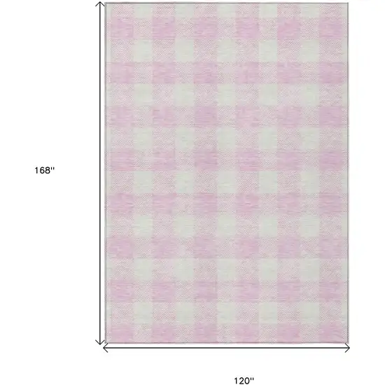Pink And Gray Plaid Washable Indoor Outdoor Area Rug Photo 3