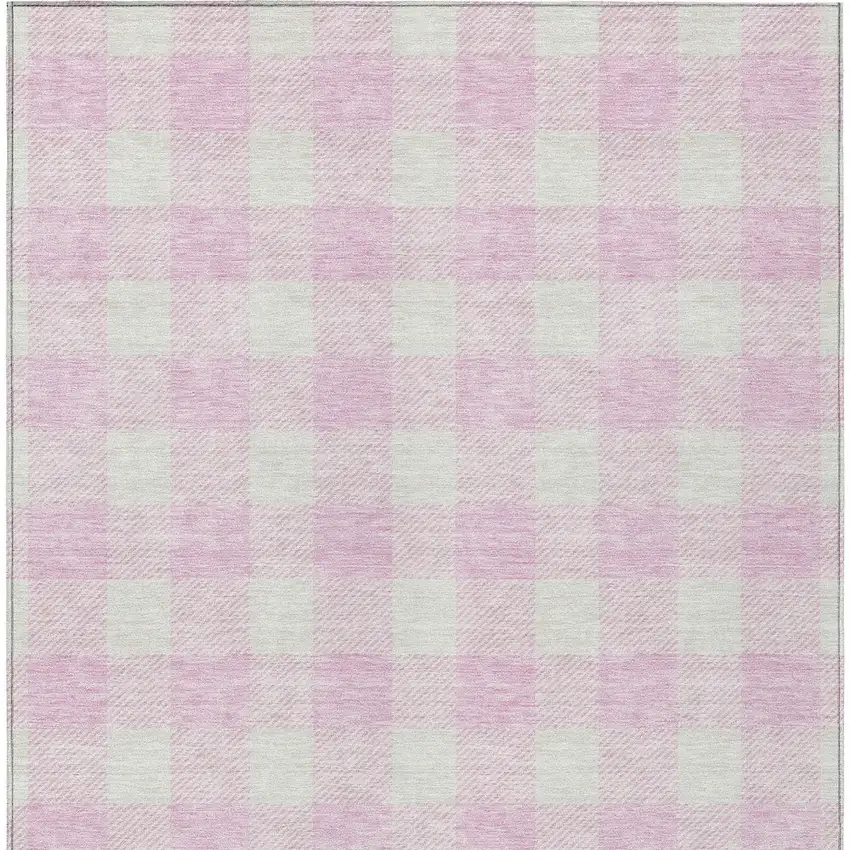 Pink And Gray Plaid Washable Indoor Outdoor Area Rug Photo 7