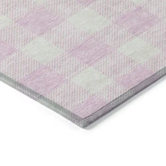 Pink And Gray Plaid Washable Indoor Outdoor Area Rug Photo 5