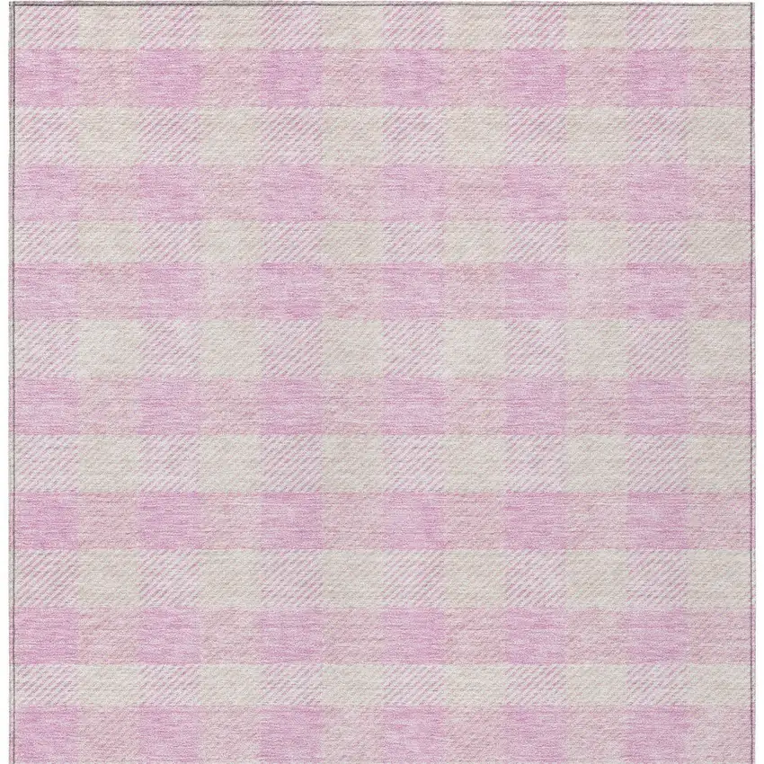 Pink And Gray Plaid Washable Indoor Outdoor Area Rug Photo 7