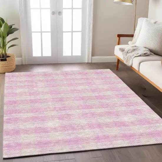 Pink And Gray Plaid Washable Indoor Outdoor Area Rug Photo 9