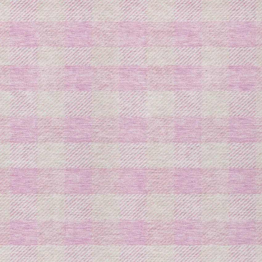 Pink And Gray Plaid Washable Indoor Outdoor Area Rug Photo 6