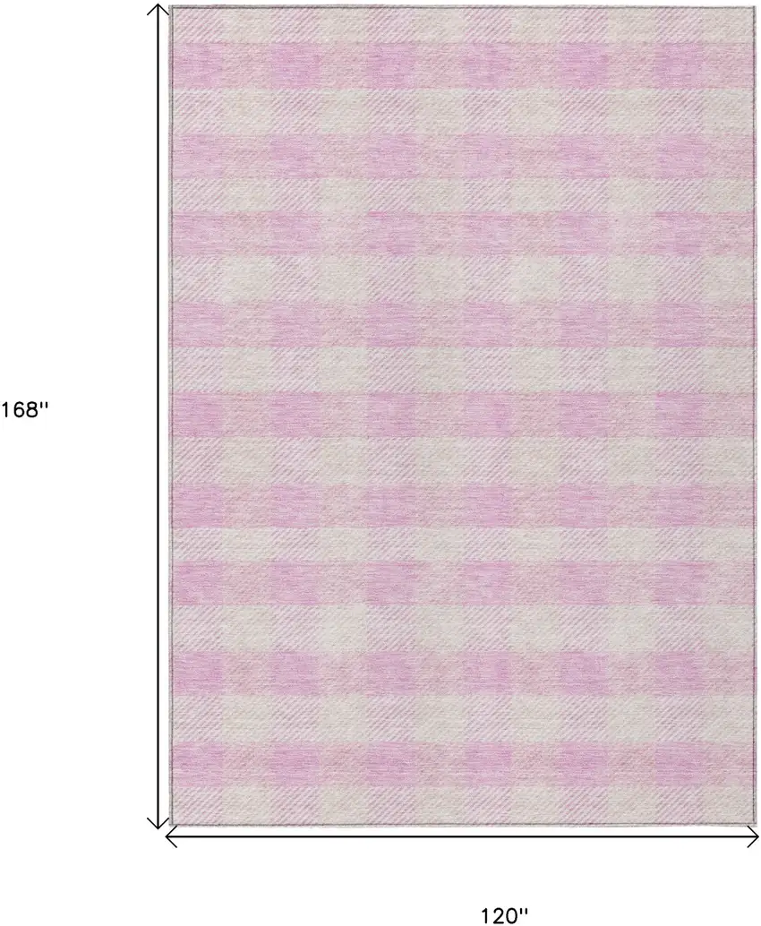 Pink And Gray Plaid Washable Indoor Outdoor Area Rug Photo 3