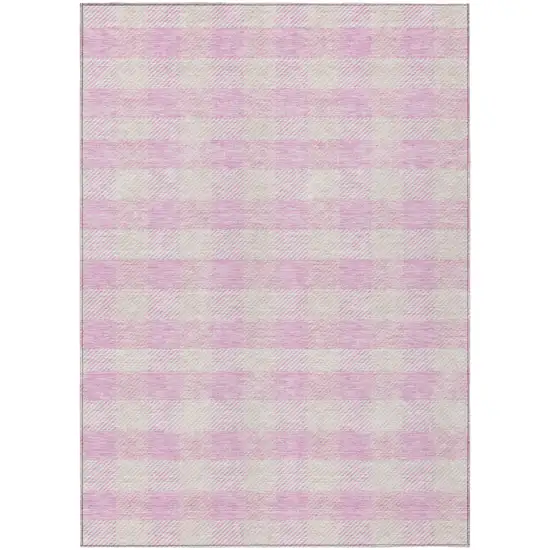 Pink And Gray Plaid Washable Indoor Outdoor Area Rug Photo 2