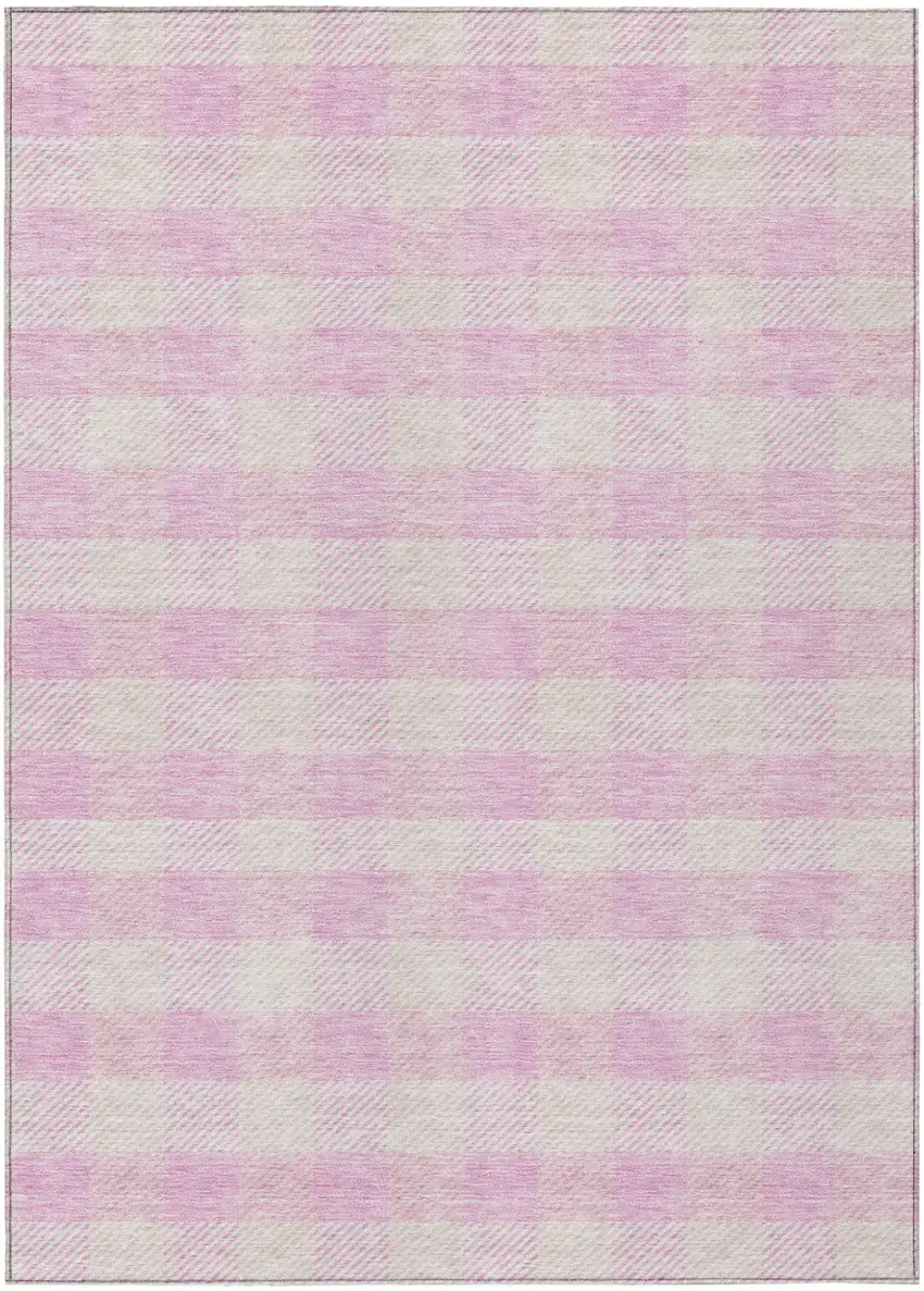 Pink And Gray Plaid Washable Indoor Outdoor Area Rug Photo 2