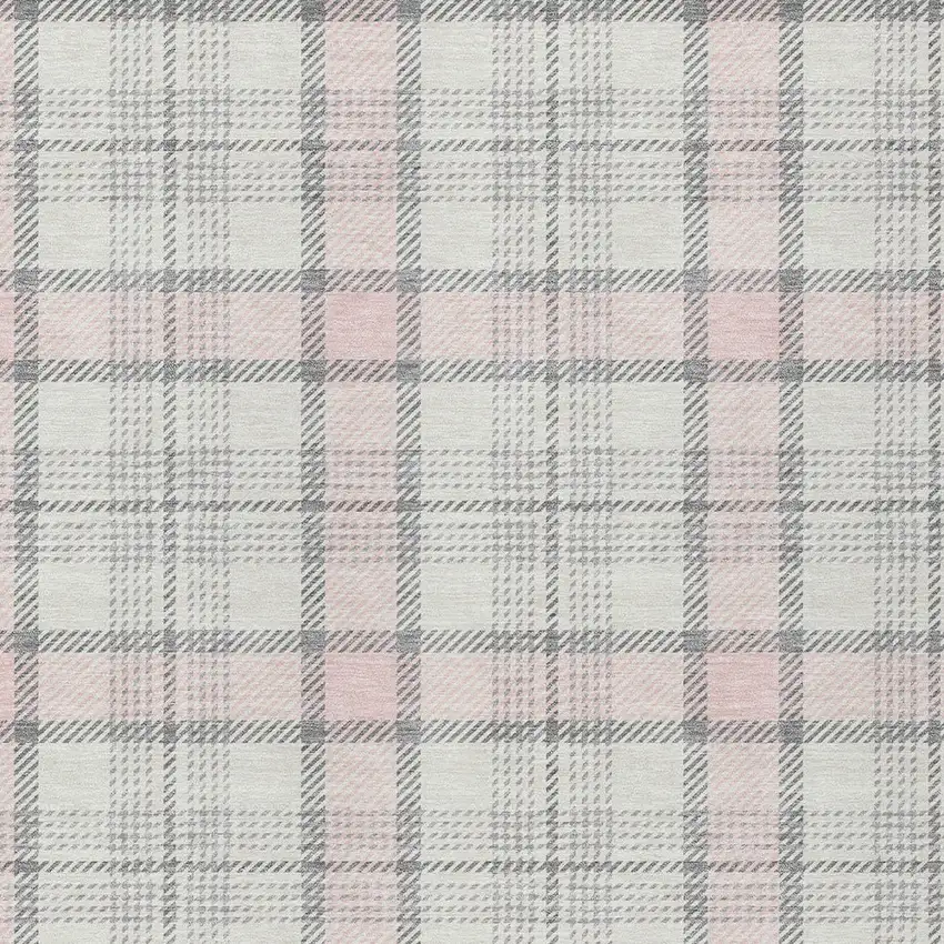 Pink And Gray Plaid Washable Indoor Outdoor Area Rug Photo 5