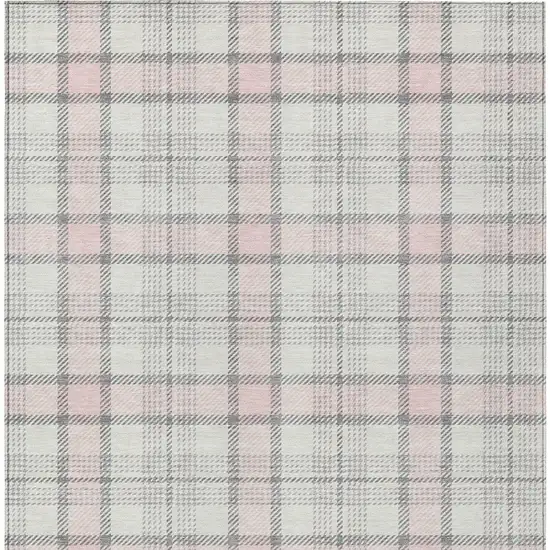 Pink And Gray Plaid Washable Indoor Outdoor Area Rug Photo 6