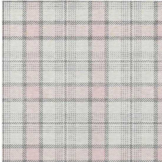 Pink And Gray Plaid Washable Indoor Outdoor Area Rug Photo 5
