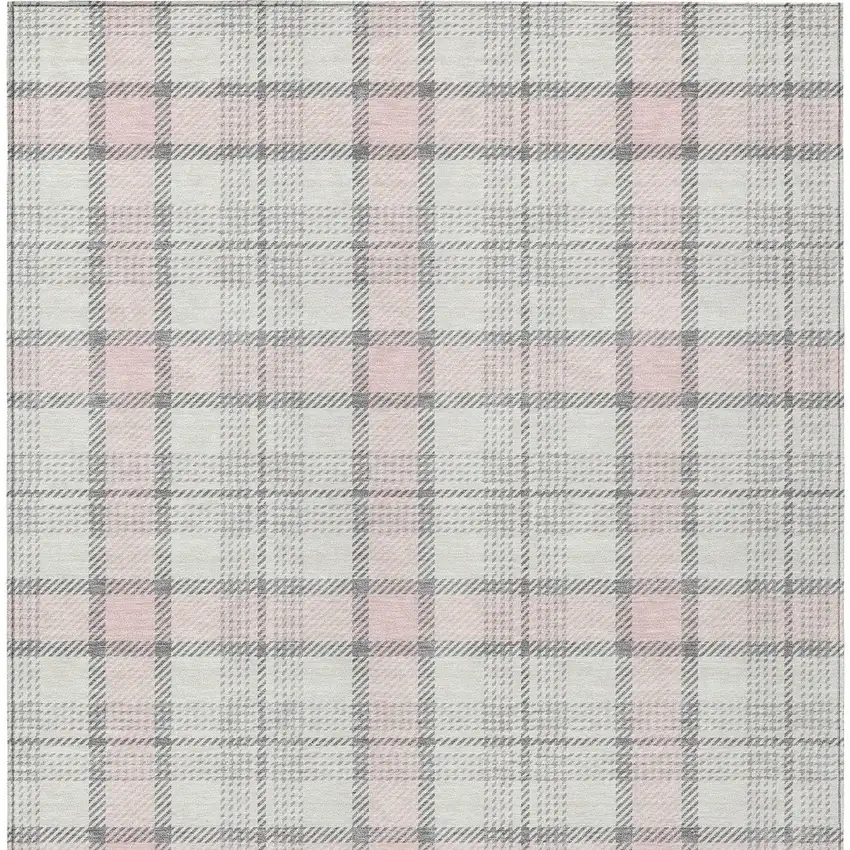 Pink And Gray Plaid Washable Indoor Outdoor Area Rug Photo 5