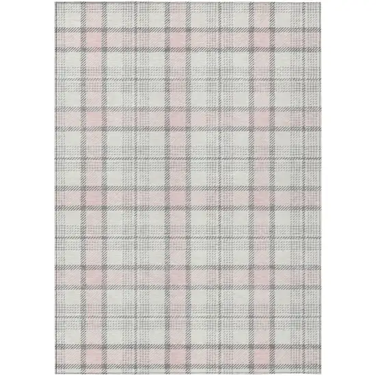 Pink And Gray Plaid Washable Indoor Outdoor Area Rug Photo 2