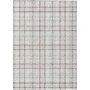 Photo of Pink And Gray Plaid Washable Indoor Outdoor Area Rug