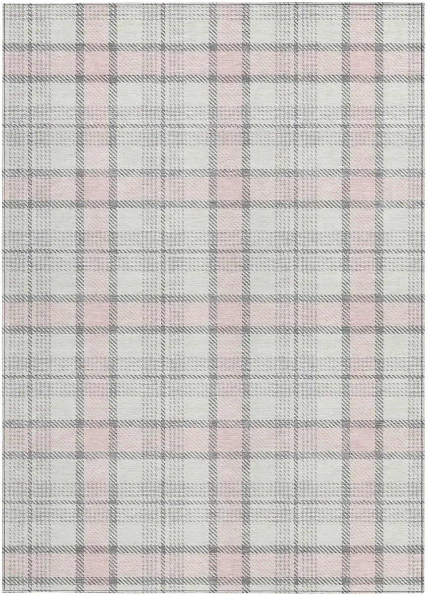 Pink And Gray Plaid Washable Indoor Outdoor Area Rug Photo 5