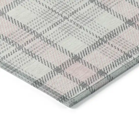 Pink And Gray Plaid Washable Indoor Outdoor Area Rug Photo 4