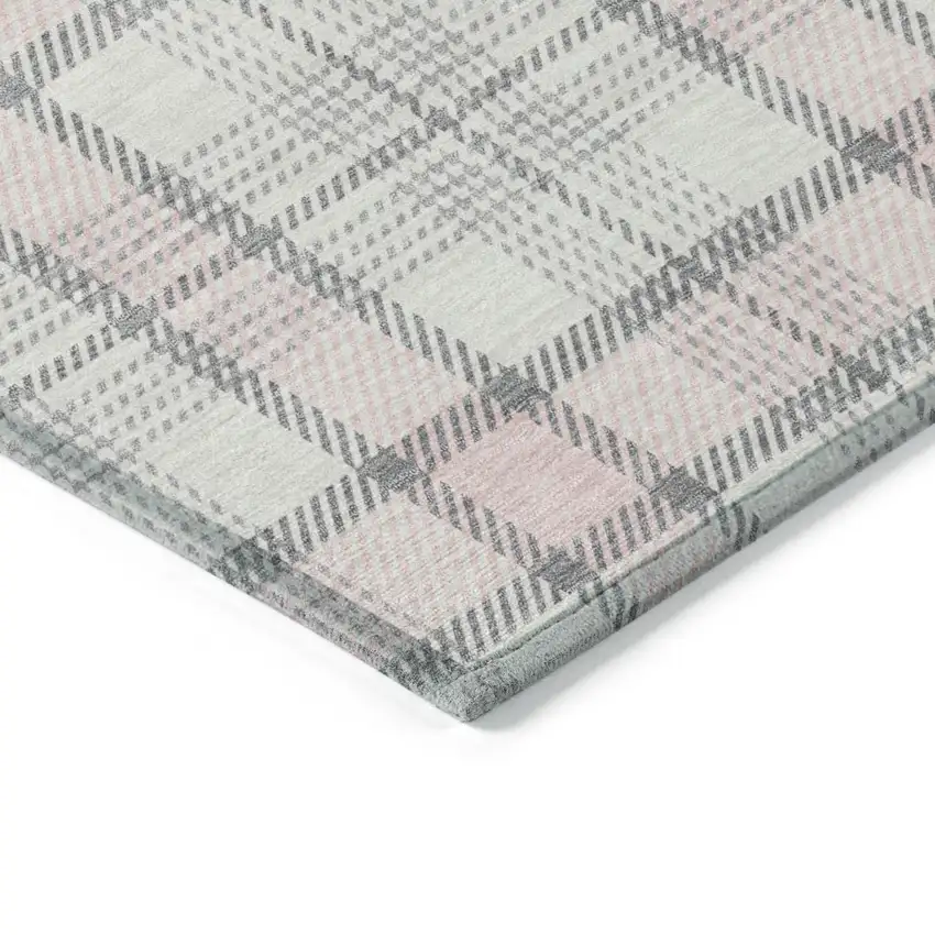 Pink And Gray Plaid Washable Indoor Outdoor Area Rug Photo 4