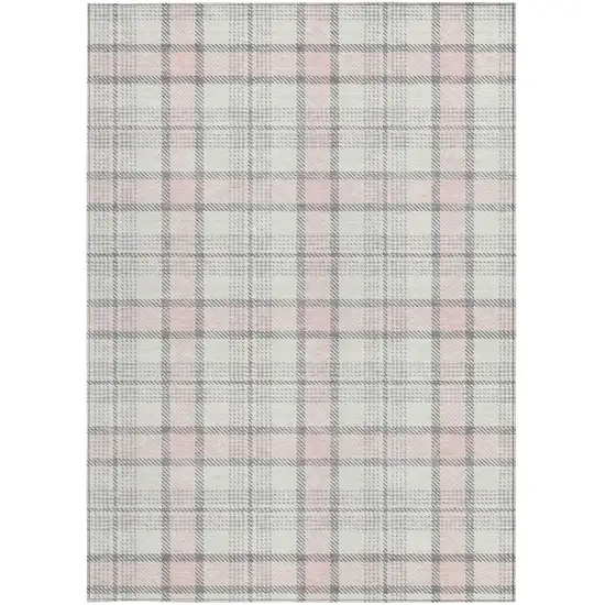Pink And Gray Plaid Washable Indoor Outdoor Area Rug Photo 6