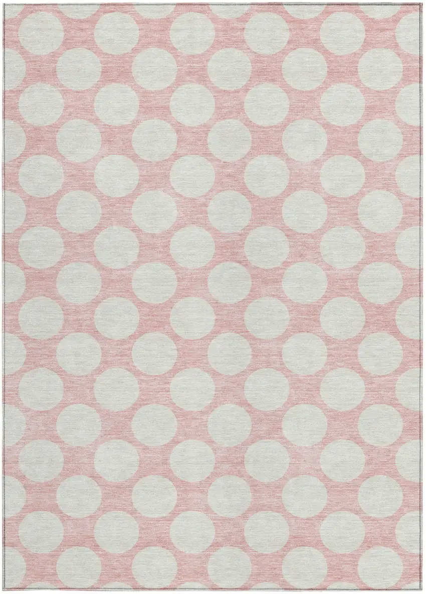 Pink And Gray Polka Dot Washable Indoor Outdoor Area Rug Photo 7