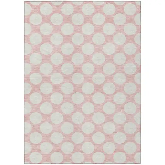 Pink And Gray Polka Dot Washable Indoor Outdoor Area Rug Photo 2