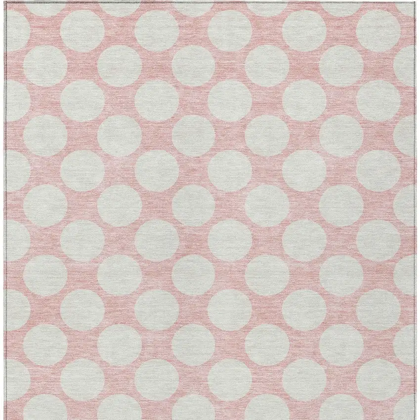 Pink And Gray Polka Dot Washable Indoor Outdoor Area Rug Photo 7