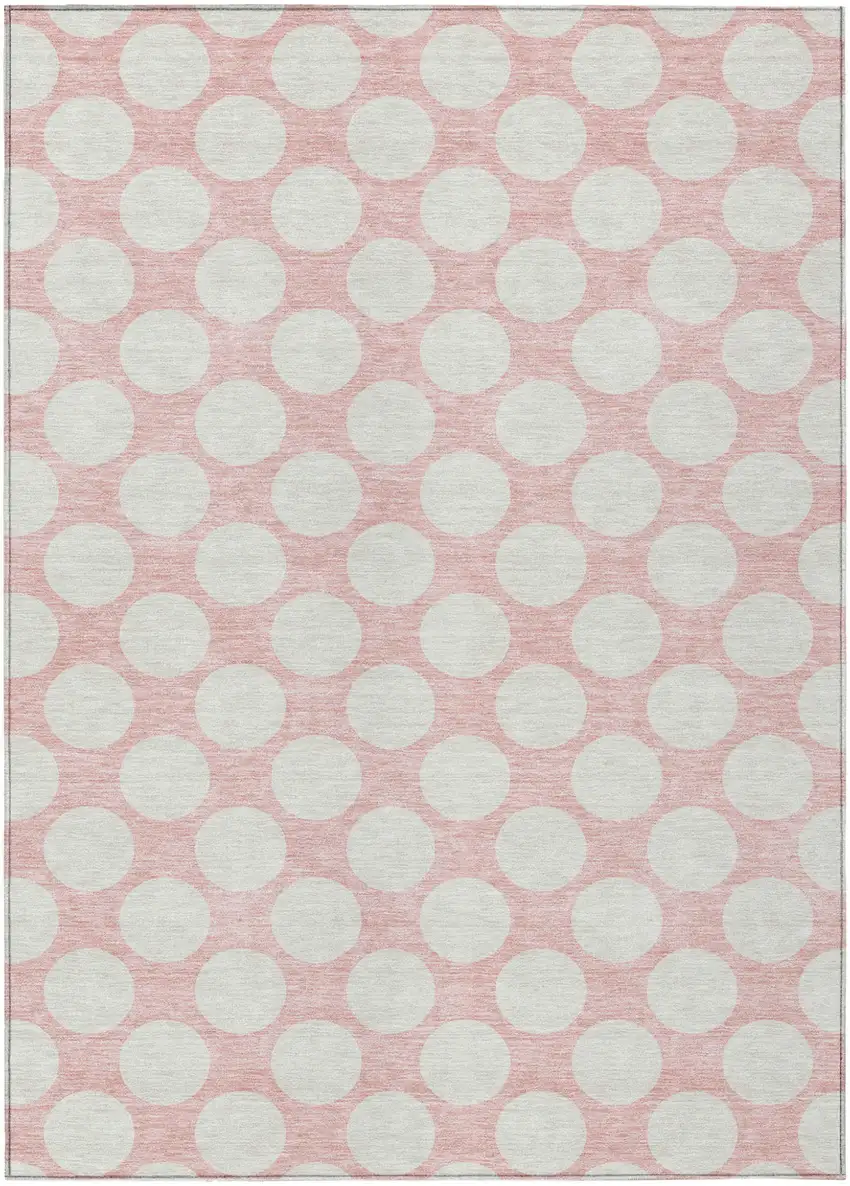 Pink And Gray Polka Dot Washable Indoor Outdoor Area Rug Photo 2