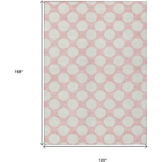 Pink And Gray Polka Dot Washable Indoor Outdoor Area Rug Photo 3