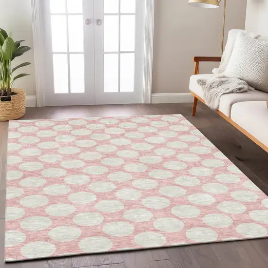 Pink And Gray Polka Dot Washable Indoor Outdoor Area Rug Photo 9