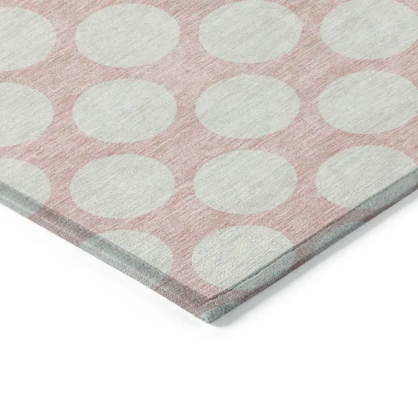 Pink And Gray Polka Dot Washable Indoor Outdoor Area Rug Photo 5