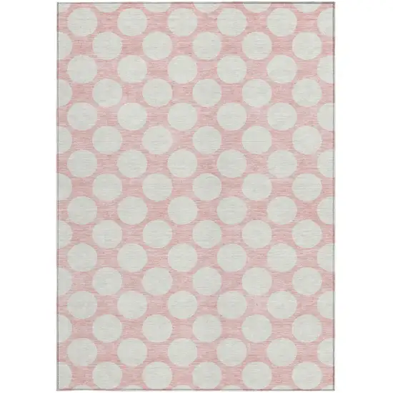 Pink And Gray Polka Dot Washable Indoor Outdoor Area Rug Photo 7