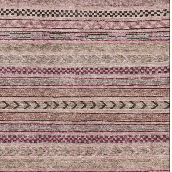 Pink And Gray Striped Washable Area Rug With UV Protection Photo 2