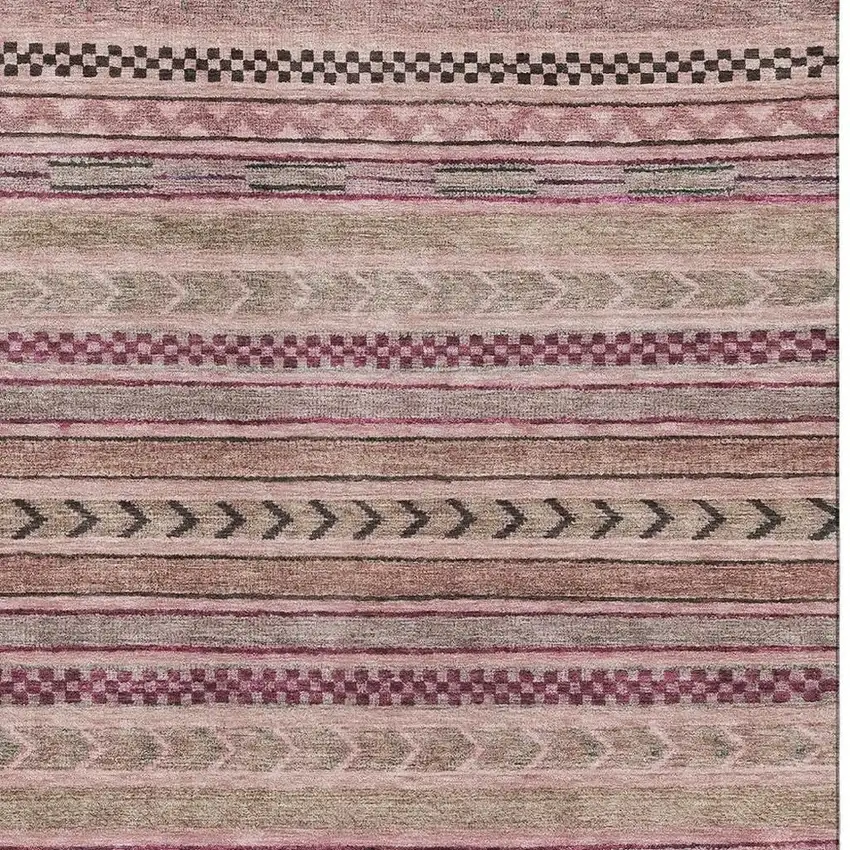 Pink And Gray Striped Washable Area Rug With UV Protection Photo 2