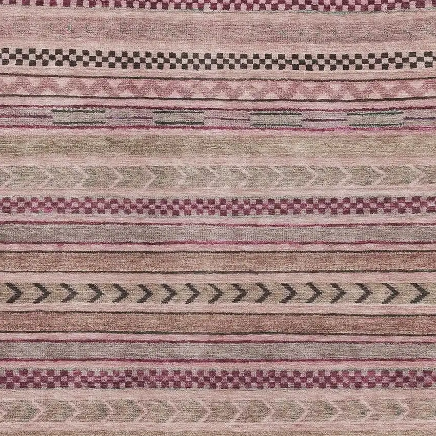 Pink And Gray Striped Washable Area Rug With UV Protection Photo 2