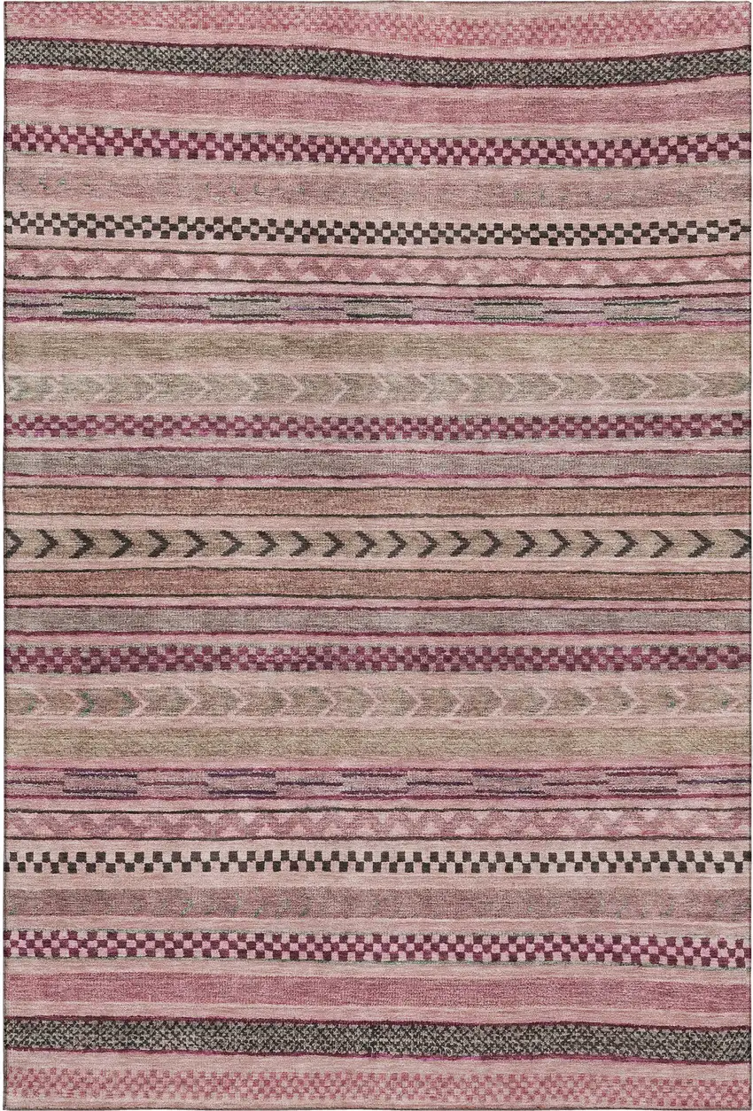 Pink And Gray Striped Washable Area Rug With UV Protection Photo 1