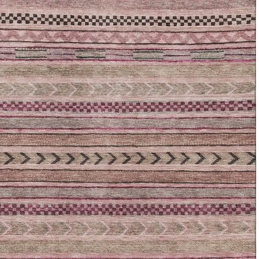 Pink And Gray Striped Washable Area Rug With UV Protection Photo 2