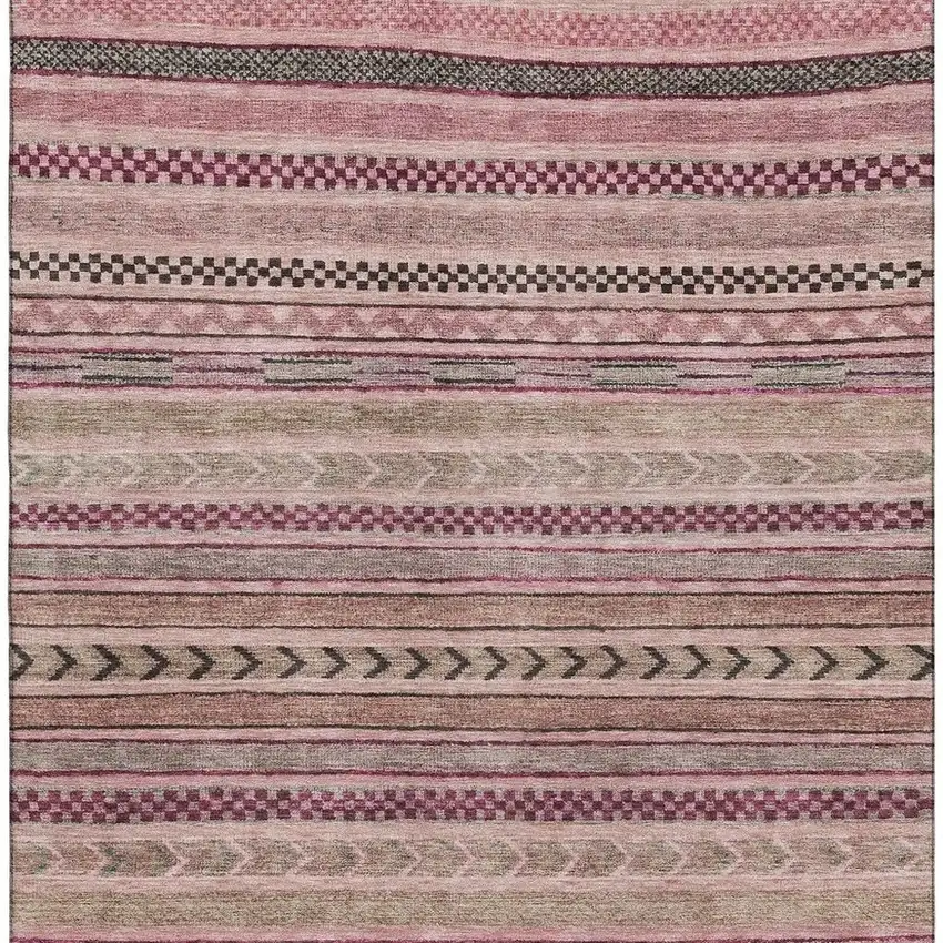 Pink And Gray Striped Washable Area Rug With UV Protection Photo 3