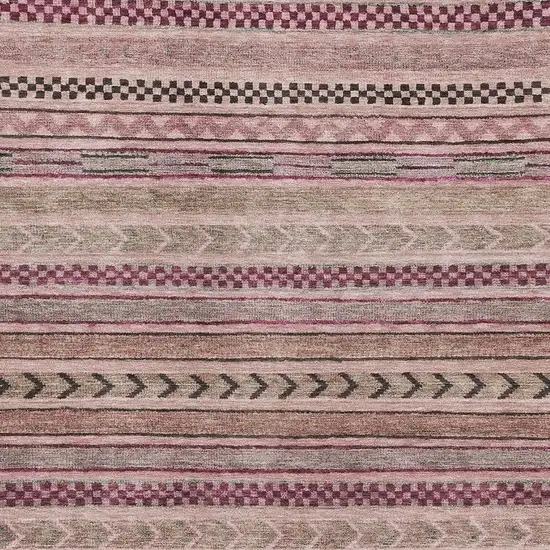 Pink And Gray Striped Washable Area Rug With UV Protection Photo 2