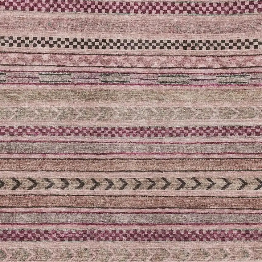 Pink And Gray Striped Washable Area Rug With UV Protection Photo 2