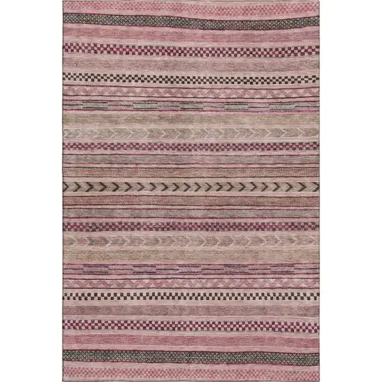 Pink And Gray Striped Washable Area Rug With UV Protection Photo 1