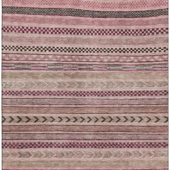Pink And Gray Striped Washable Area Rug With UV Protection Photo 2
