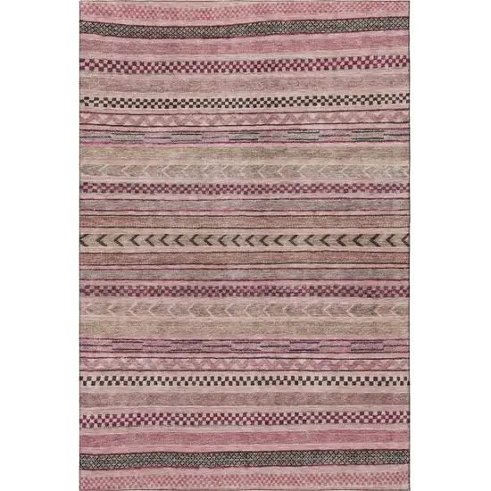 Pink And Gray Striped Washable Area Rug With UV Protection Photo 3