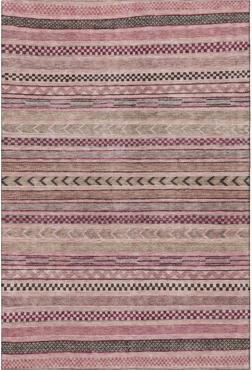 Pink And Gray Striped Washable Area Rug With UV Protection Photo 3