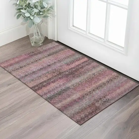 Pink And Gray Striped Washable Area Rug With UV Protection Photo 2