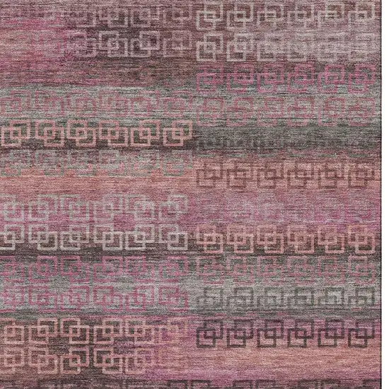 Pink And Gray Striped Washable Area Rug With UV Protection Photo 4