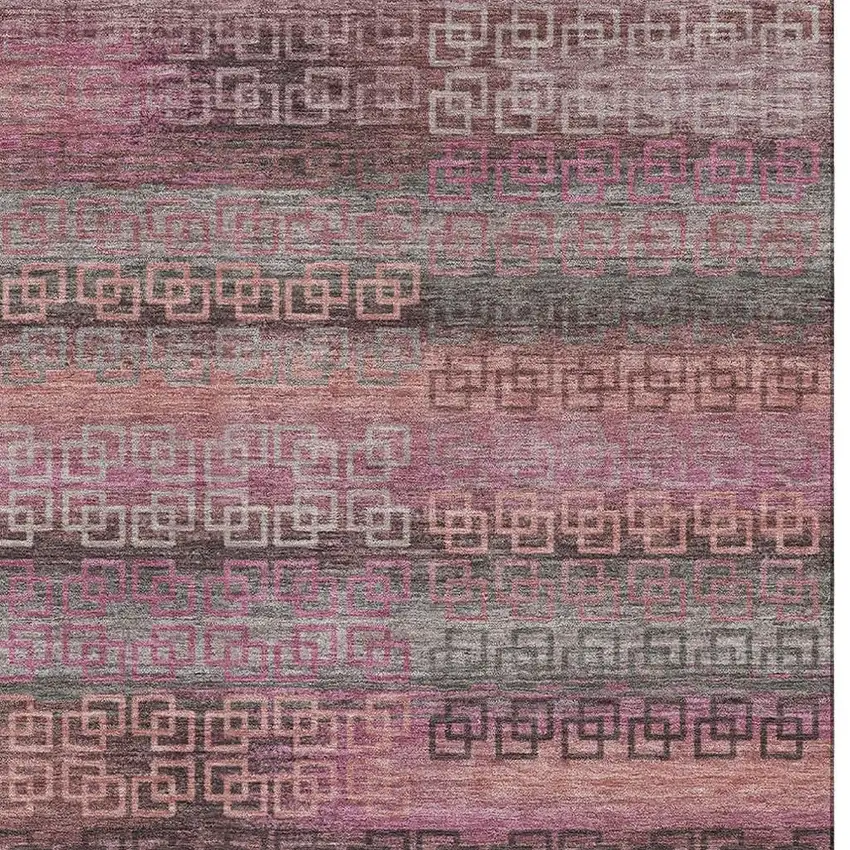 Pink And Gray Striped Washable Area Rug With UV Protection Photo 4