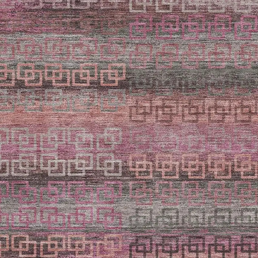 Pink And Gray Striped Washable Area Rug With UV Protection Photo 3