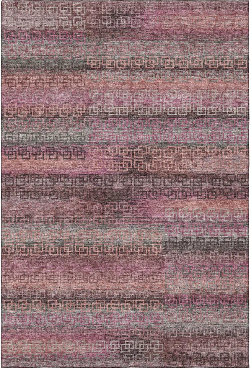 Pink And Gray Striped Washable Area Rug With UV Protection Photo 4
